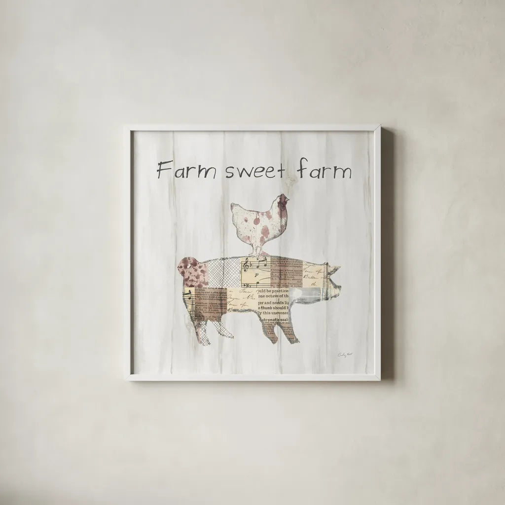 Farm Family VII by Courtney Prahl. Shown in a crisp white glass frame for a clean and minimalist style. Available as an archival giclee rolled canvas, fine art paper, or poster print. SKU 34394a.