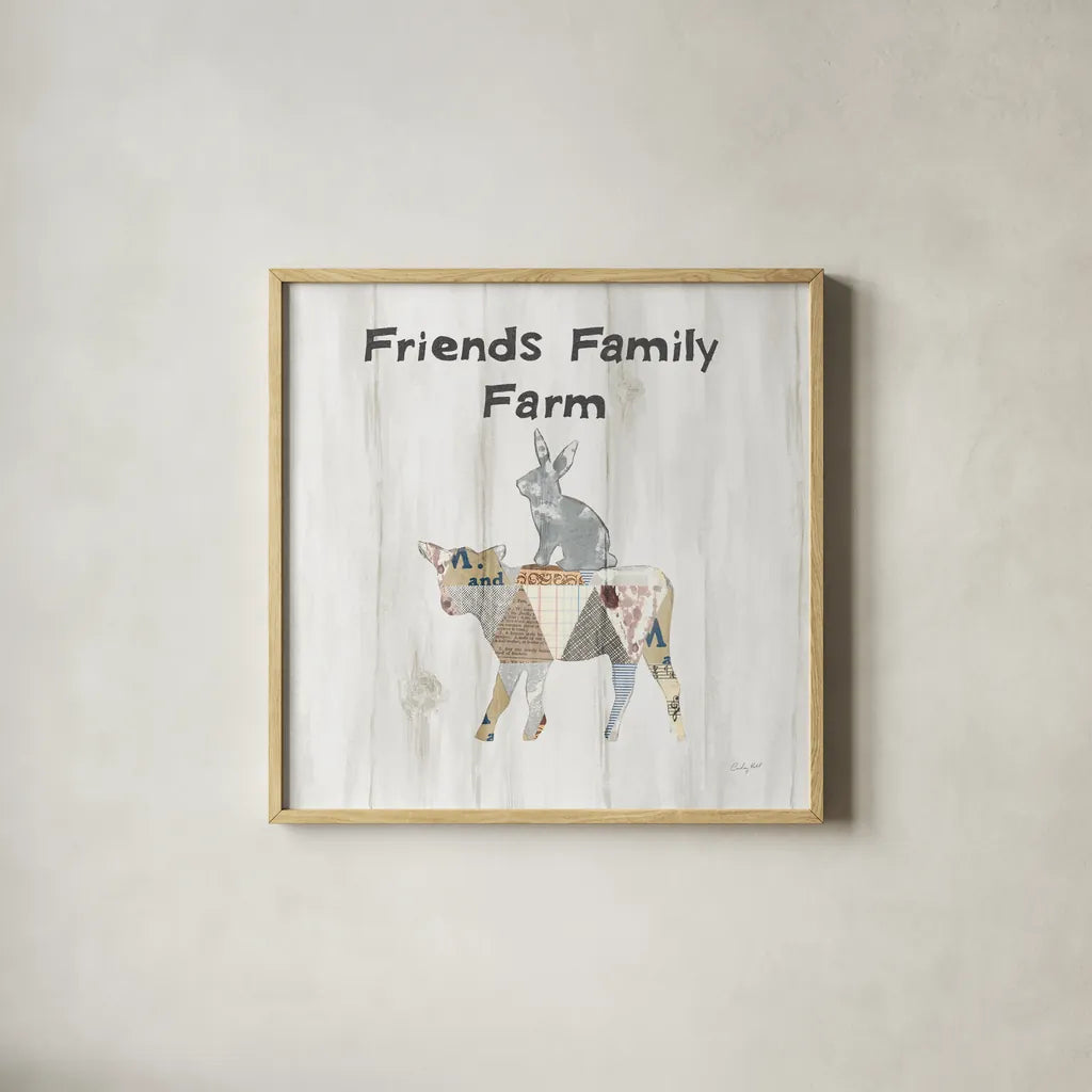Farm Family VIII by Courtney Prahl. Shown in a natural wood glass frame for a timeless modern aesthetic. Available as an archival giclee rolled canvas, fine art paper, or poster print. SKU 34395a.