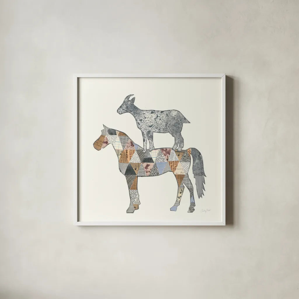 Farm Sweet Farm Element IV by Courtney Prahl. Shown in a crisp white glass frame for a clean and minimalist style. Available as an archival giclee rolled canvas, fine art paper, or poster print. SKU 43223a.