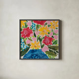 Floral Gift I by Courtney Prahl. Shown in a sleek black glass frame for a contemporary gallery look. Available as an archival giclee rolled canvas, fine art paper, or poster print. SKU 103367a.