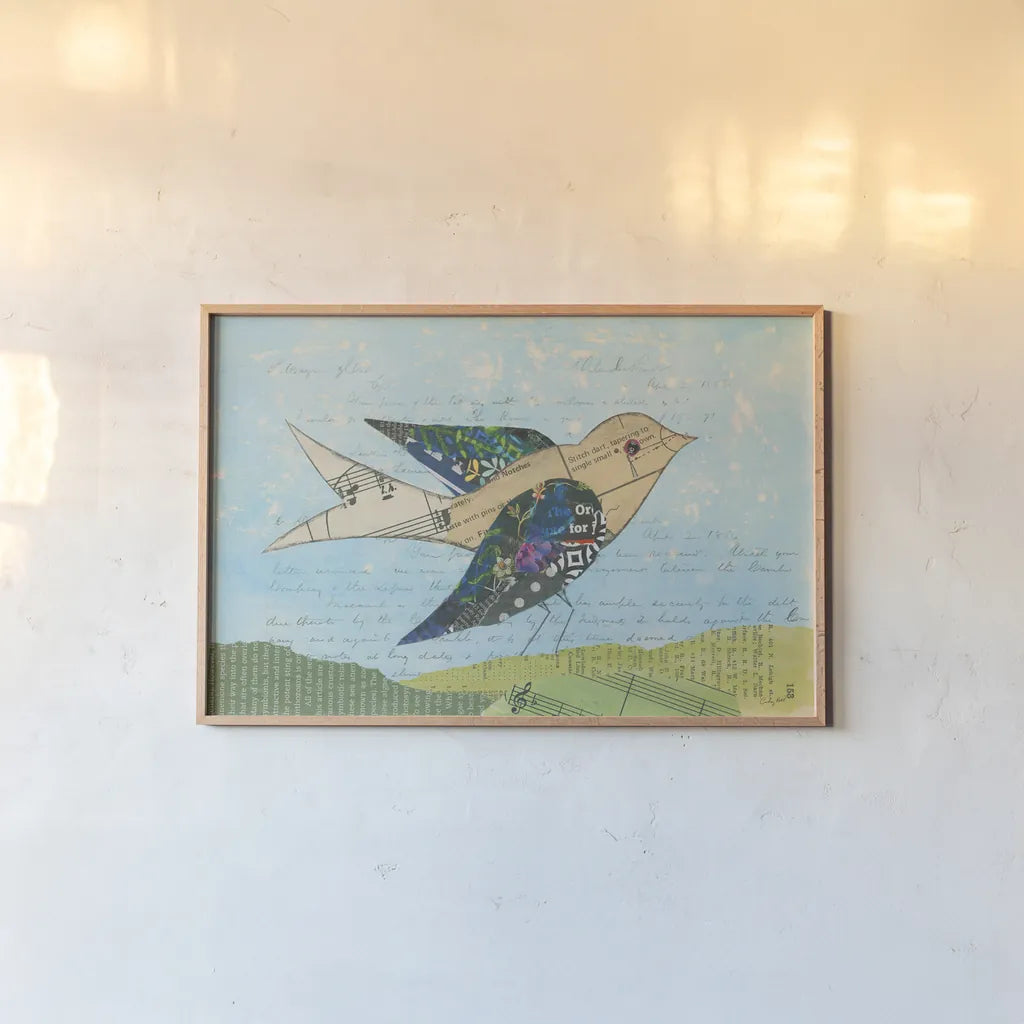 Flutter I by Courtney Prahl. shown as a paper print in a natural frame. Available as a archival giclee rolled canvas, fine art paper, or poster print. SKU 53878i.