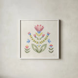 Folk Cottage II by Courtney Prahl. Shown in a crisp white glass frame for a clean and minimalist style. Available as an archival giclee rolled canvas, fine art paper, or poster print. SKU 84082a.