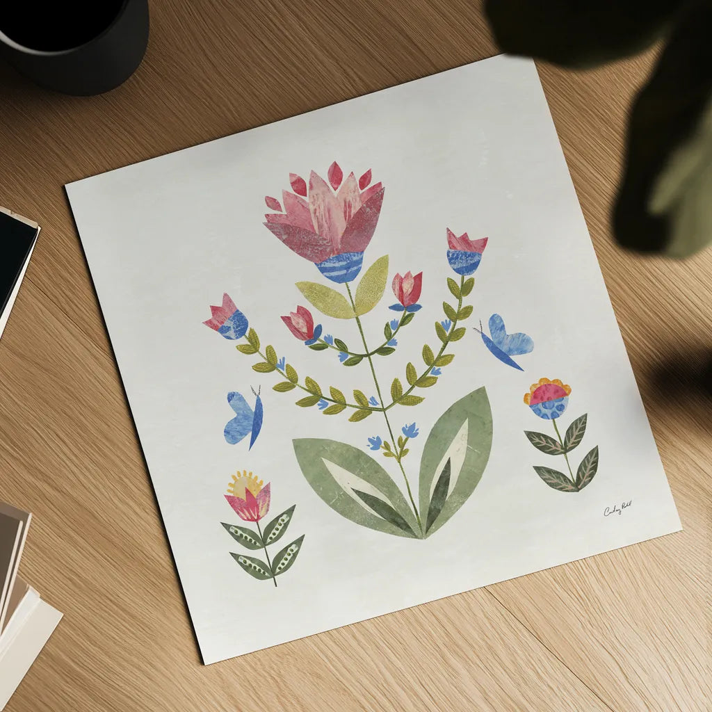 Folk Cottage II Bright by Courtney Prahl. Shown as a detailed flat fine art print, highlighting archival giclee quality. Available as an archival giclee rolled canvas, fine art paper, or poster print. SKU 84201a.