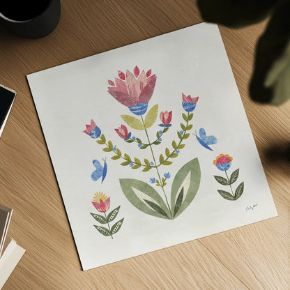 Folk Cottage II Bright by Courtney Prahl. Shown as a detailed flat fine art print, highlighting archival giclee quality. Available as an archival giclee rolled canvas, fine art paper, or poster print. SKU 84201a.