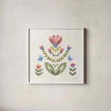 Folk Cottage II Bright by Courtney Prahl. Shown in a crisp white glass frame for a clean and minimalist style. Available as an archival giclee rolled canvas, fine art paper, or poster print. SKU 84201a.
