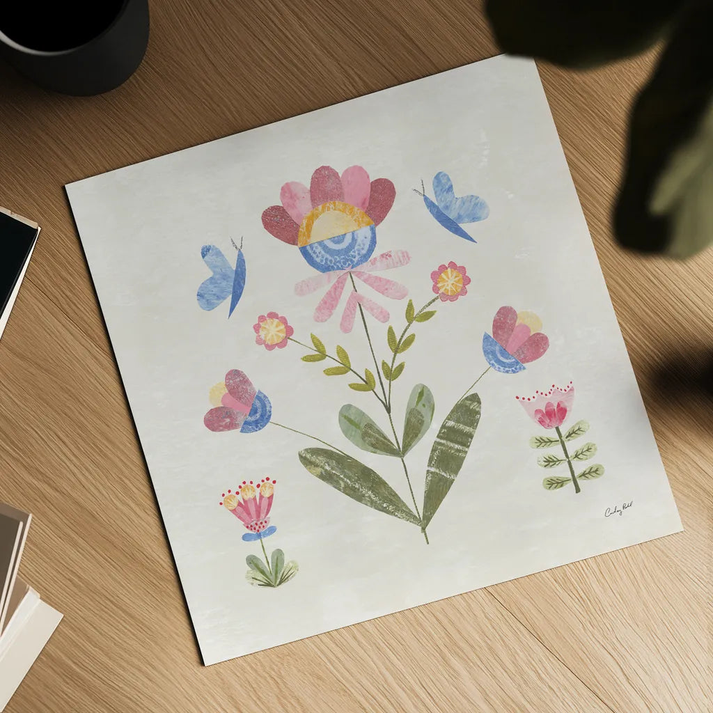 Folk Cottage III by Courtney Prahl. Shown as a detailed flat fine art print, highlighting archival giclee quality. Available as an archival giclee rolled canvas, fine art paper, or poster print. SKU 84083a.