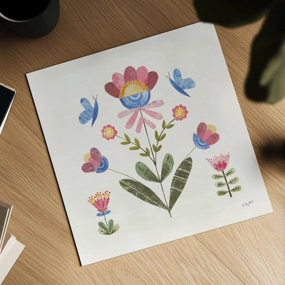 Folk Cottage III Bright by Courtney Prahl. Shown as a detailed flat fine art print, highlighting archival giclee quality. Available as an archival giclee rolled canvas, fine art paper, or poster print. SKU 84202a.