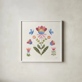 Folk Cottage III Bright by Courtney Prahl. Shown in a crisp white glass frame for a clean and minimalist style. Available as an archival giclee rolled canvas, fine art paper, or poster print. SKU 84202a.