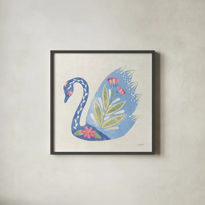 Folk Cottage IV by Courtney Prahl. Shown in a sleek black glass frame for a contemporary gallery look. Available as an archival giclee rolled canvas, fine art paper, or poster print. SKU 84084a.