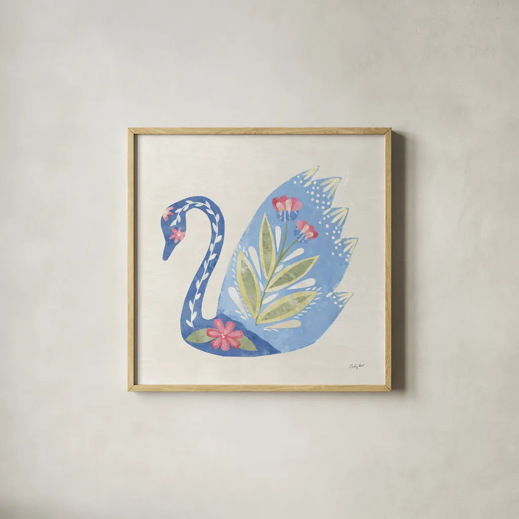 Folk Cottage IV by Courtney Prahl. Shown in a natural wood glass frame for a timeless modern aesthetic. Available as an archival giclee rolled canvas, fine art paper, or poster print. SKU 84084a.