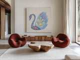 Folk Cottage IV by Courtney Prahl. Shown as extra-large giant wall art in a modern living room. Available as an archival giclee rolled canvas, fine art paper, or poster print. SKU 84084a.