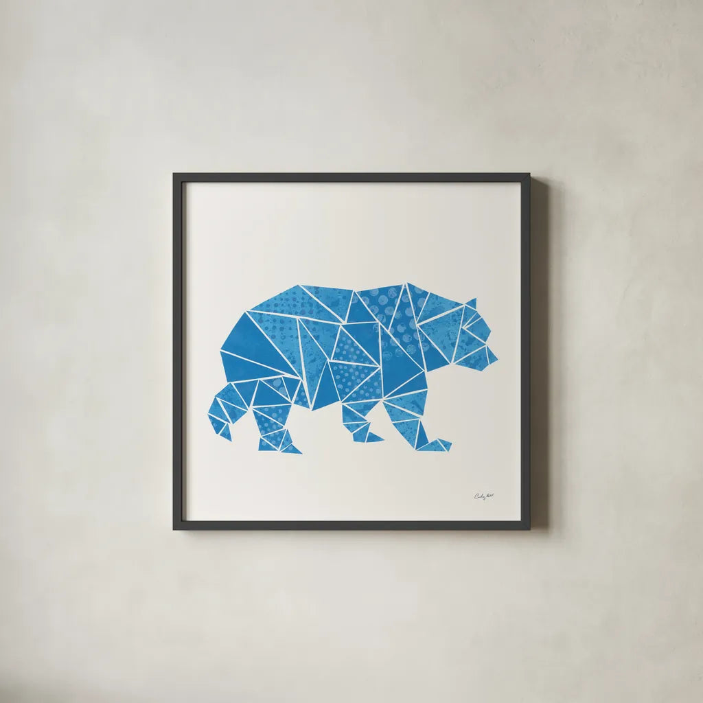 Geometric Animal I by Courtney Prahl. Shown in a sleek black glass frame for a contemporary gallery look. Available as an archival giclee rolled canvas, fine art paper, or poster print. SKU 48979a.