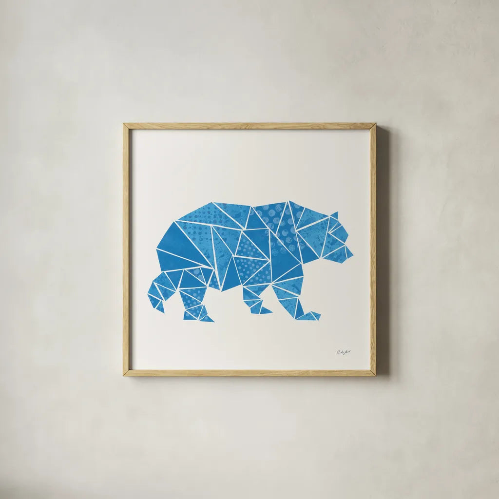 Geometric Animal I by Courtney Prahl. Shown in a natural wood glass frame for a timeless modern aesthetic. Available as an archival giclee rolled canvas, fine art paper, or poster print. SKU 48979a.