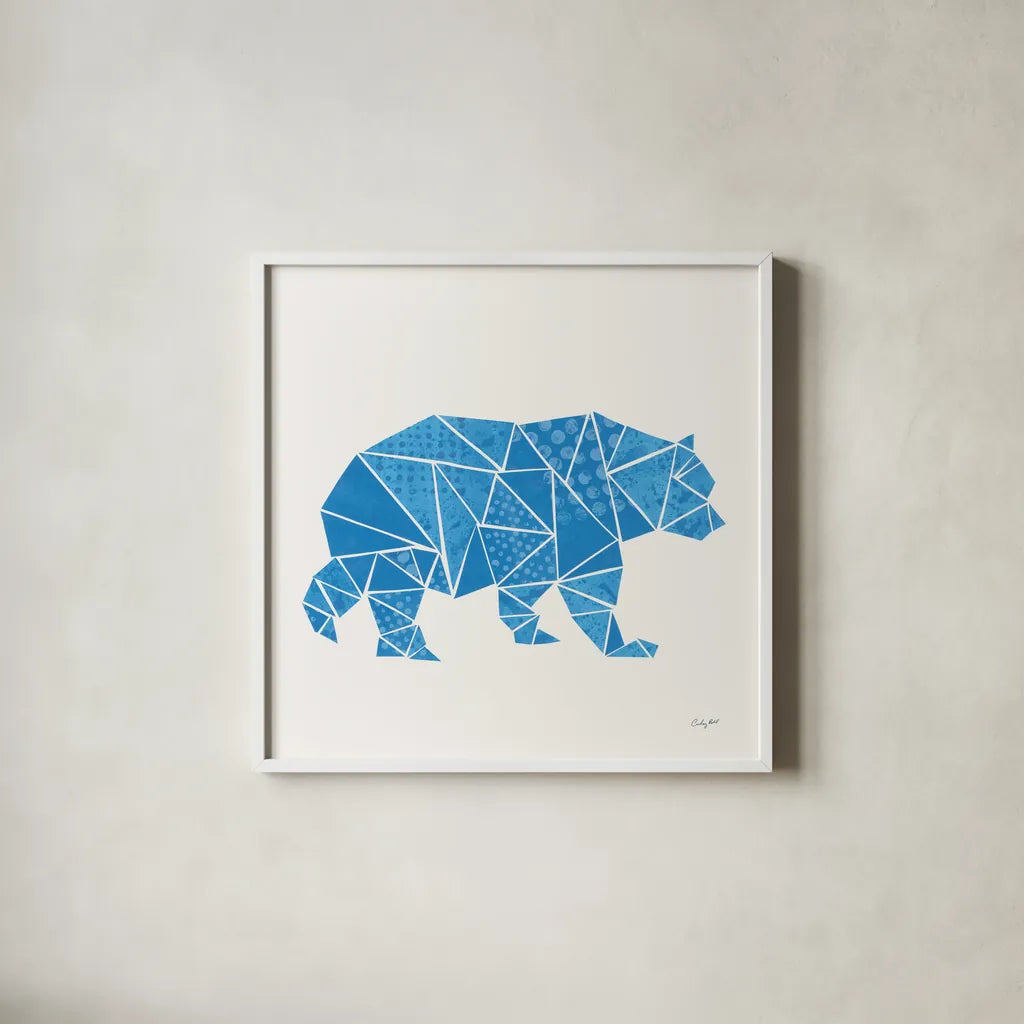 Geometric Animal I by Courtney Prahl. Shown in a crisp white glass frame for a clean and minimalist style. Available as an archival giclee rolled canvas, fine art paper, or poster print. SKU 48979a.