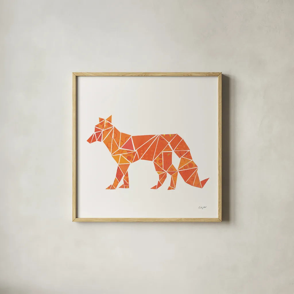 Geometric Animal II by Courtney Prahl. Shown in a natural wood glass frame for a timeless modern aesthetic. Available as an archival giclee rolled canvas, fine art paper, or poster print. SKU 48980a.