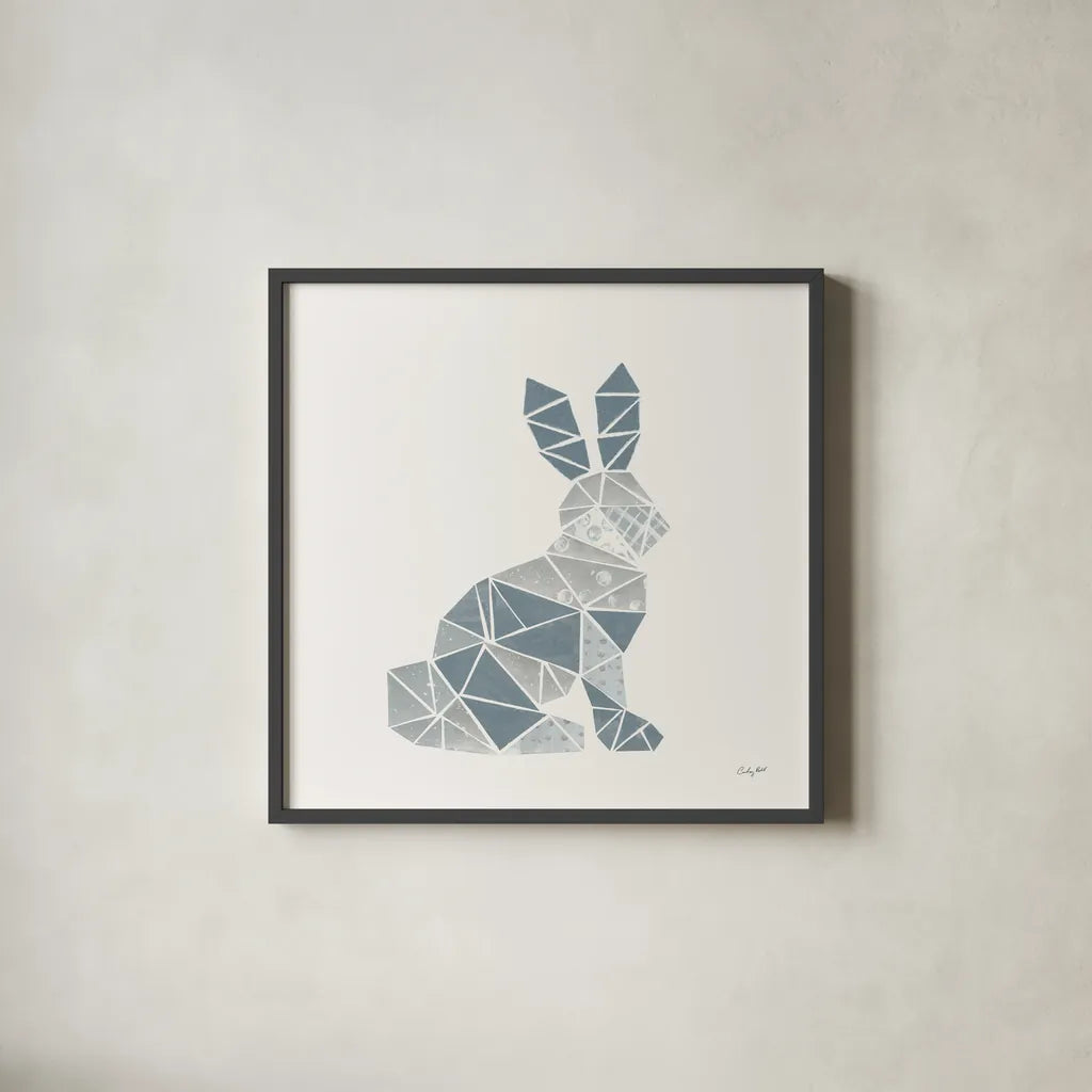 Geometric Animal III by Courtney Prahl. Shown in a sleek black glass frame for a contemporary gallery look. Available as an archival giclee rolled canvas, fine art paper, or poster print. SKU 48981a.
