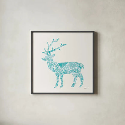 Geometric Animal IV by Courtney Prahl. Shown in a sleek black glass frame for a contemporary gallery look. Available as an archival giclee rolled canvas, fine art paper, or poster print. SKU 48982a.