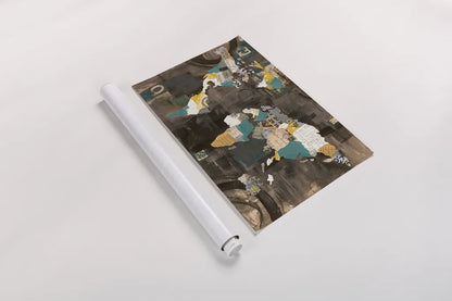 Golden World on Brown by Courtney Prahl. shown as a rolled paper print. Available as archival giclee rolled canvas, fine art paper, or poster print. SKU 29802i.