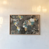 Golden World on Brown by Courtney Prahl. shown as a paper print in a natural frame. Available as a archival giclee rolled canvas, fine art paper, or poster print. SKU 29802i.