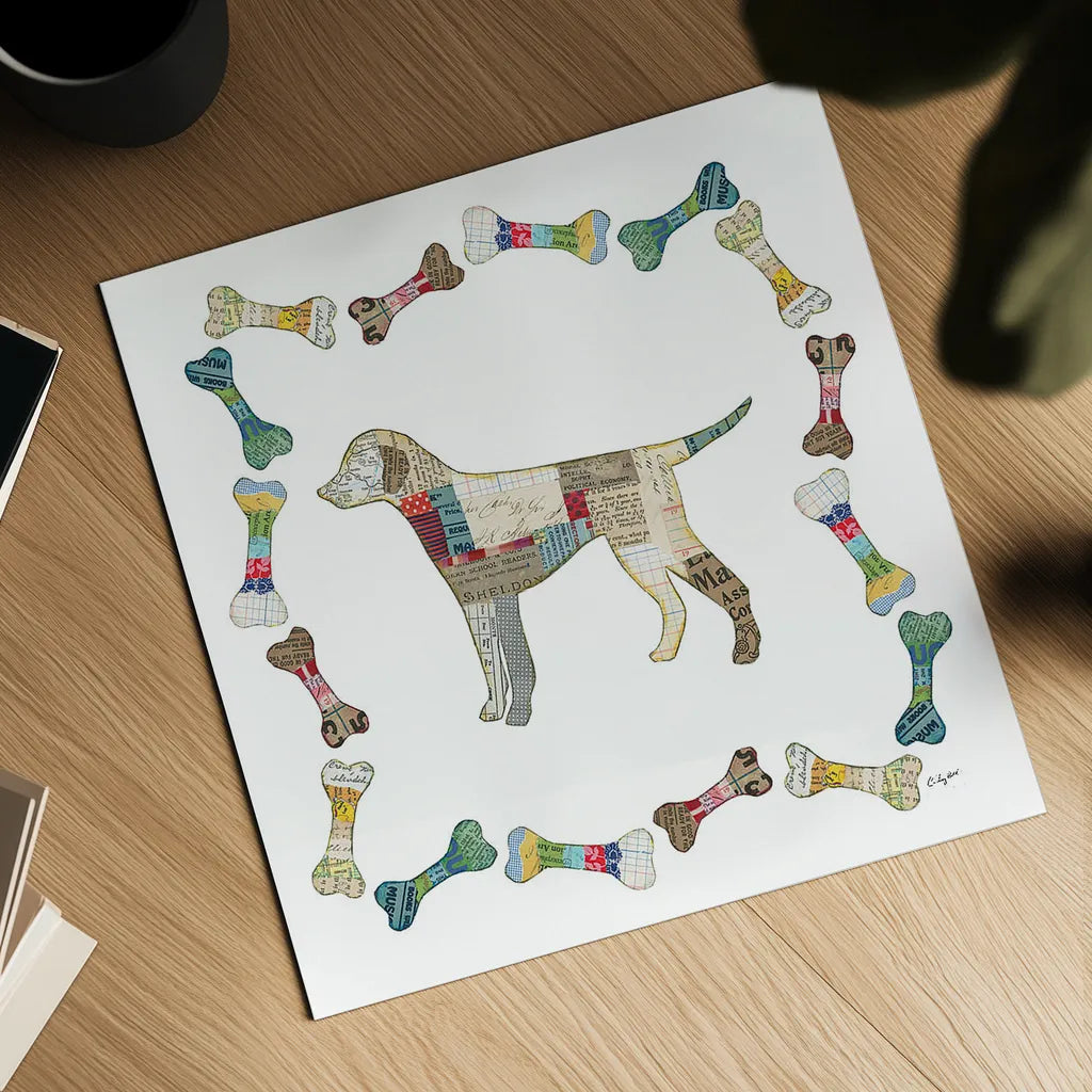 Good Dog II Sq with Border by Courtney Prahl. Shown as a detailed flat fine art print, highlighting archival giclee quality. Available as an archival giclee rolled canvas, fine art paper, or poster print. SKU 25981a.