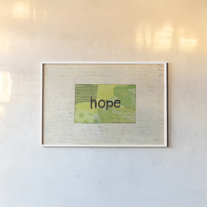 Hope Collage by Courtney Prahl. shown as a paper print in a white frame. Available as a archival giclee rolled canvas, fine art paper, or poster print. SKU 52561i.