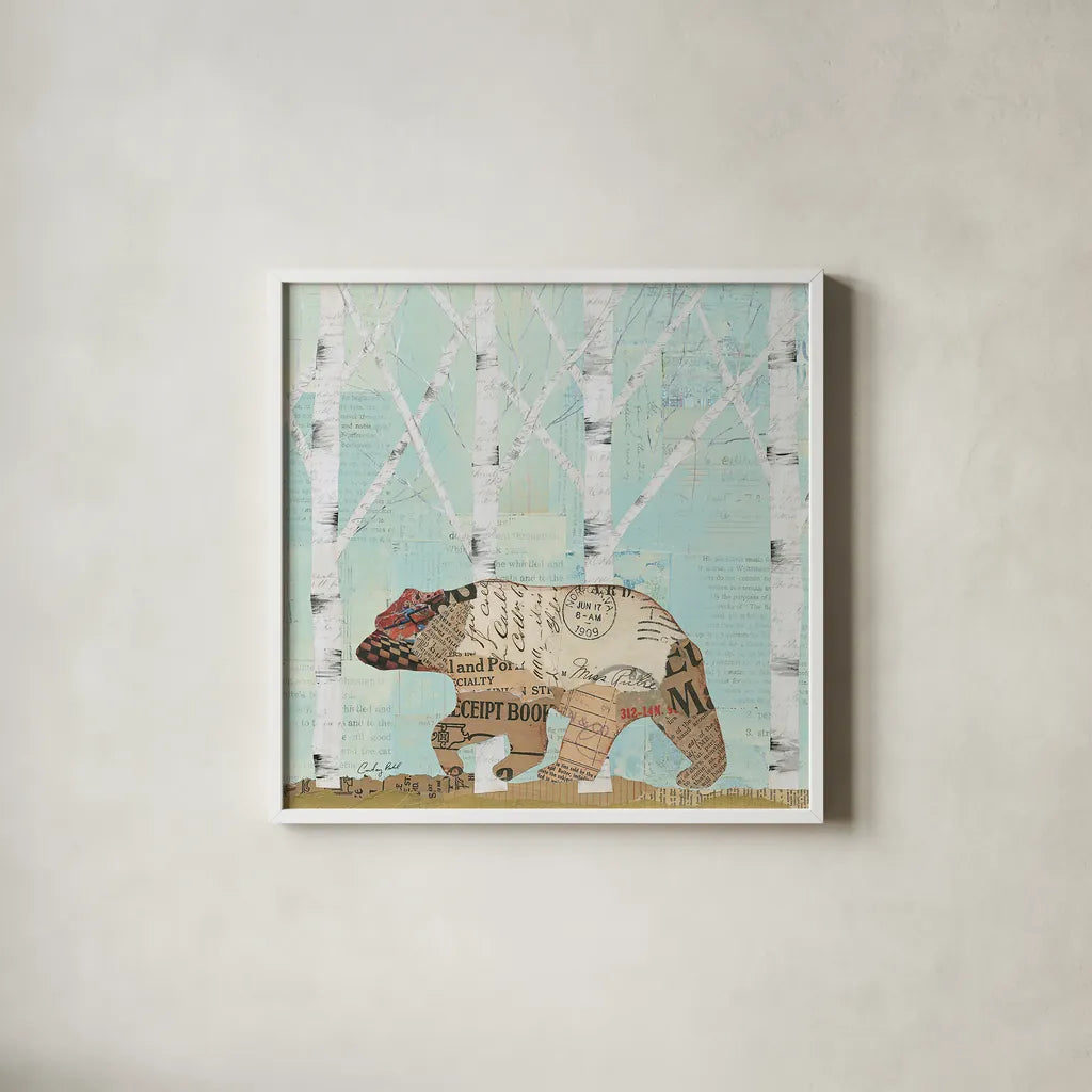 In the Forest II by Courtney Prahl. Shown in a crisp white glass frame for a clean and minimalist style. Available as an archival giclee rolled canvas, fine art paper, or poster print. SKU 22965a.