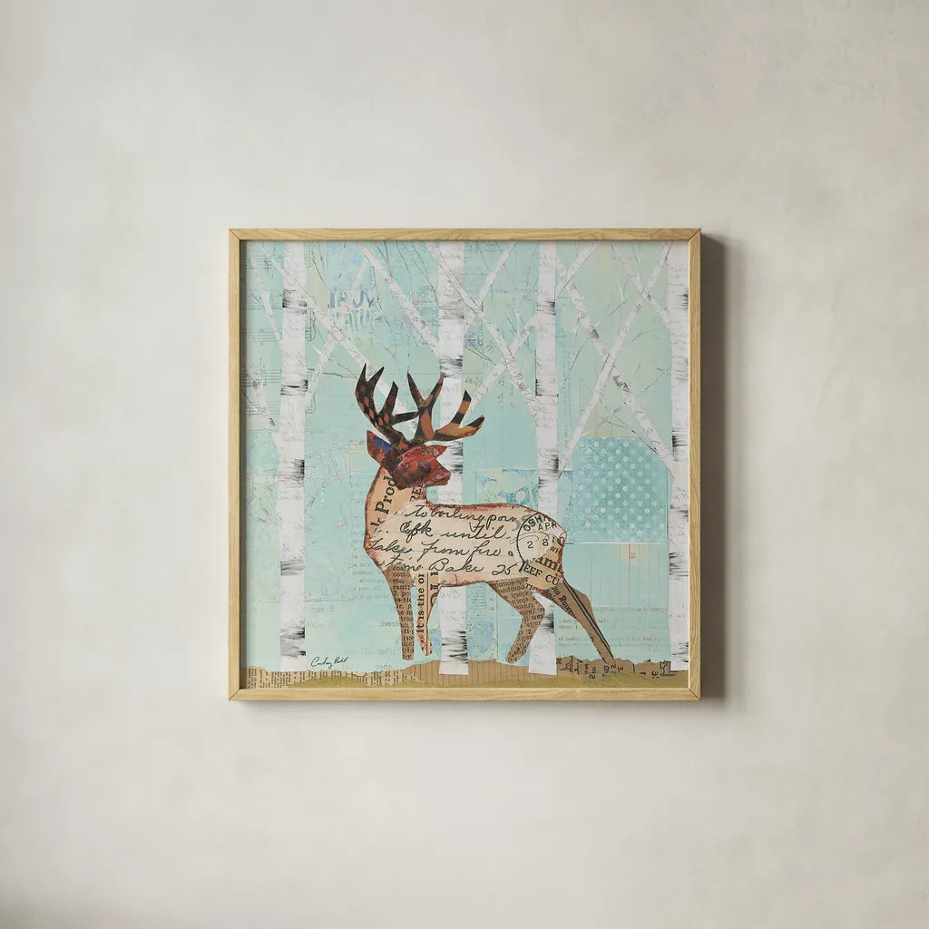 In the Forest III by Courtney Prahl. Shown in a natural wood glass frame for a timeless modern aesthetic. Available as an archival giclee rolled canvas, fine art paper, or poster print. SKU 22966a.