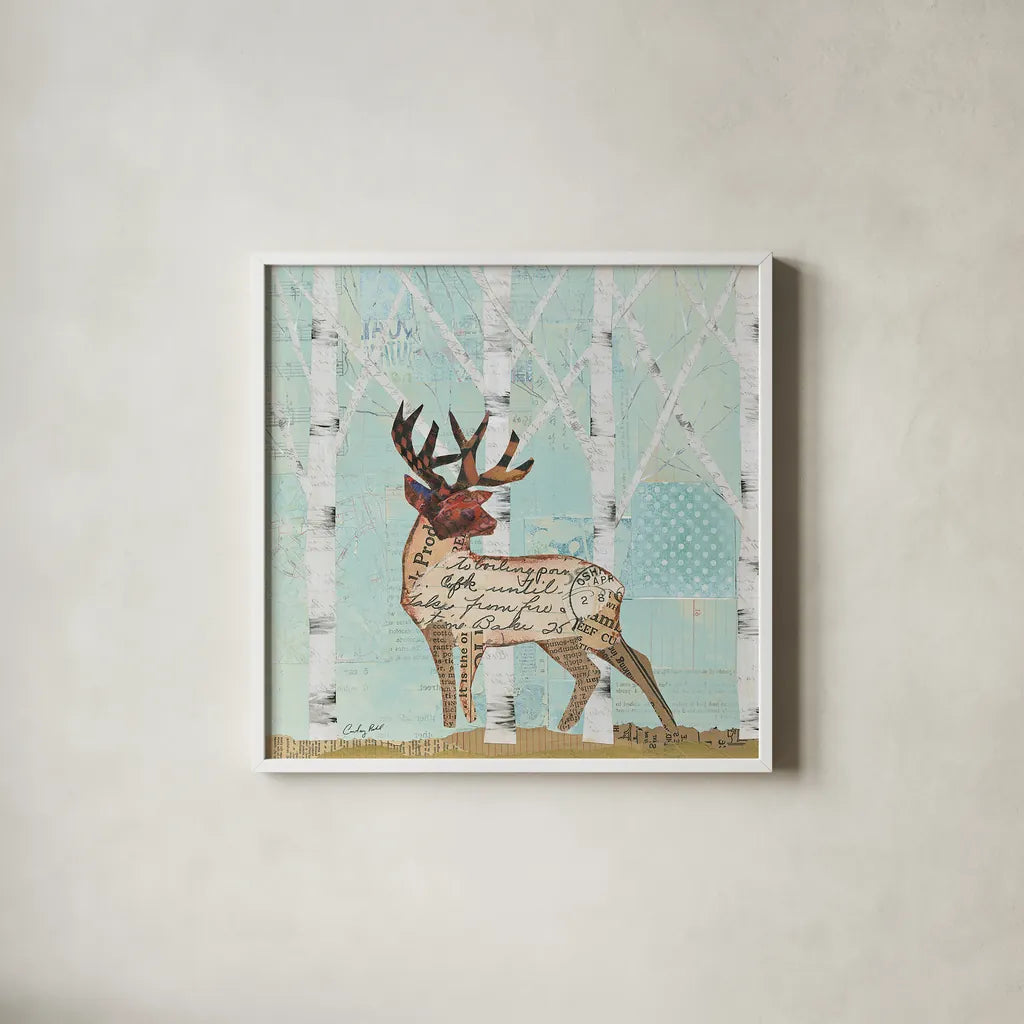 In the Forest III by Courtney Prahl. Shown in a crisp white glass frame for a clean and minimalist style. Available as an archival giclee rolled canvas, fine art paper, or poster print. SKU 22966a.