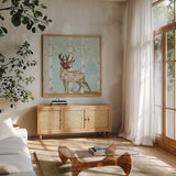 In the Forest III by Courtney Prahl. Shown in a natural wood frame in a cozy modern living room. Available as an archival giclee rolled canvas, fine art paper, or poster print. SKU 22966a.