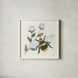 In the Garden Bee by Courtney Prahl. Shown in a crisp white glass frame for a clean and minimalist style. Available as an archival giclee rolled canvas, fine art paper, or poster print. SKU 68238a.