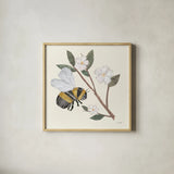 In the Garden Bee II by Courtney Prahl. Shown in a natural wood glass frame for a timeless modern aesthetic. Available as an archival giclee rolled canvas, fine art paper, or poster print. SKU 78281a.