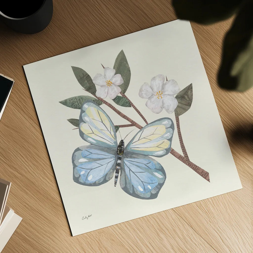 In the Garden Butterfly by Courtney Prahl. Shown as a detailed flat fine art print, highlighting archival giclee quality. Available as an archival giclee rolled canvas, fine art paper, or poster print. SKU 68237a.