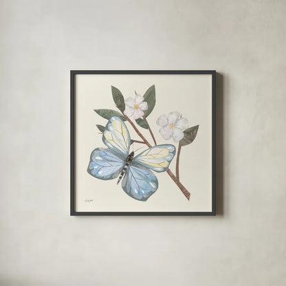 In the Garden Butterfly by Courtney Prahl. Shown in a sleek black glass frame for a contemporary gallery look. Available as an archival giclee rolled canvas, fine art paper, or poster print. SKU 68237a.