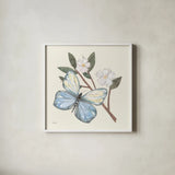 In the Garden Butterfly by Courtney Prahl. Shown in a crisp white glass frame for a clean and minimalist style. Available as an archival giclee rolled canvas, fine art paper, or poster print. SKU 68237a.