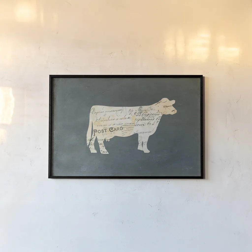 La Vache Cameo by Courtney Prahl. shown as a paper print in a black flame. Available as a archival giclee rolled canvas, fine art paper, or poster print. SKU 52524i.