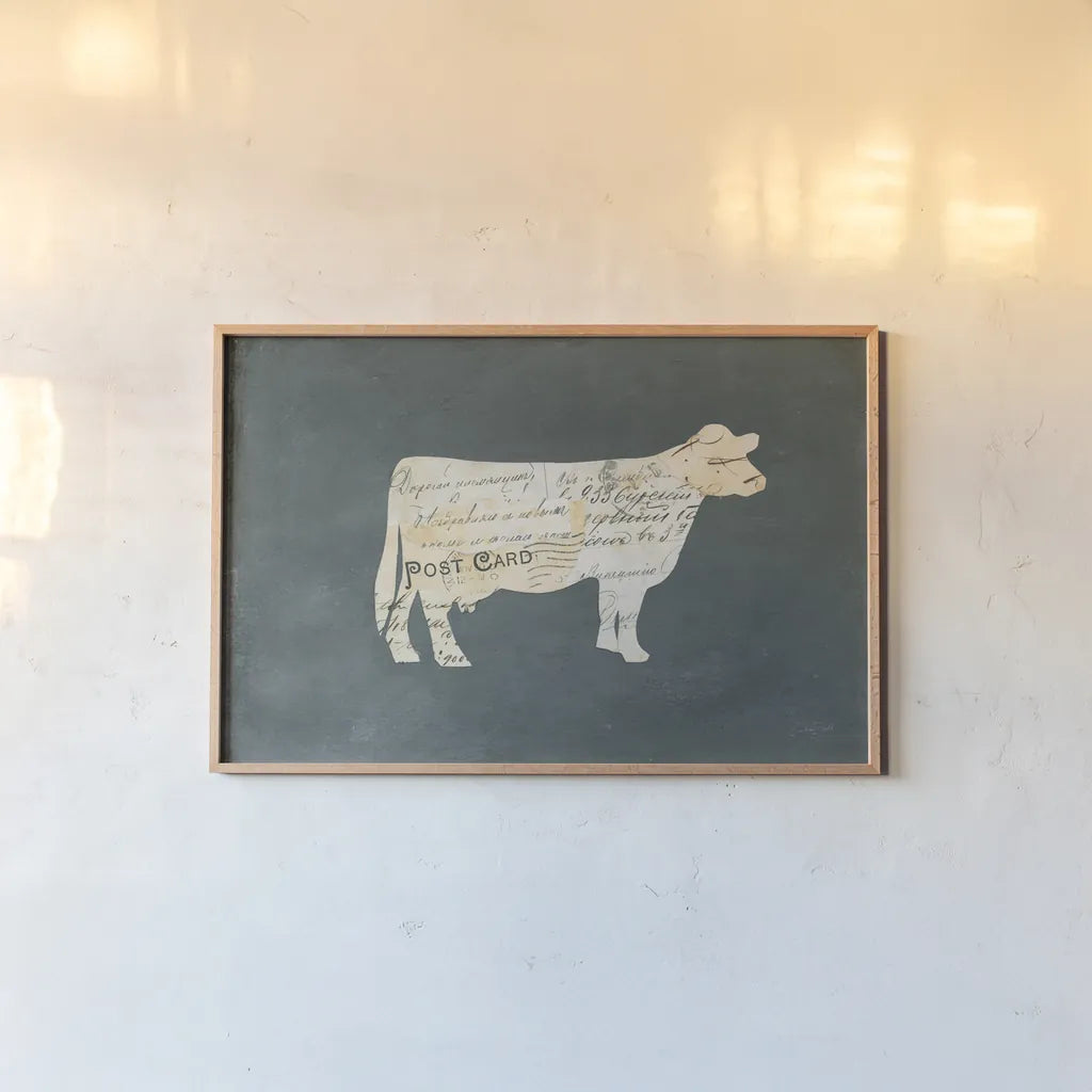 La Vache Cameo by Courtney Prahl. shown as a paper print in a natural frame. Available as a archival giclee rolled canvas, fine art paper, or poster print. SKU 52524i.