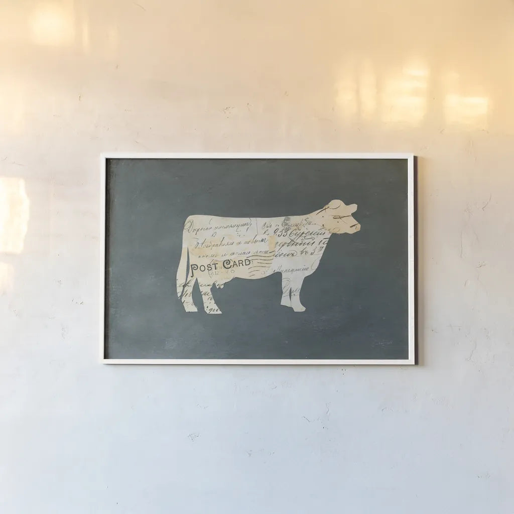La Vache Cameo by Courtney Prahl. shown as a paper print in a white frame. Available as a archival giclee rolled canvas, fine art paper, or poster print. SKU 52524i.