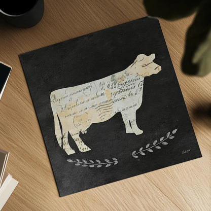 La Vache Cameo Sq no Words by Courtney Prahl. Shown as a detailed flat fine art print, highlighting archival giclee quality. Available as an archival giclee rolled canvas, fine art paper, or poster print. SKU 21814a.