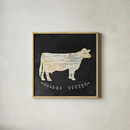 La Vache Cameo Sq no Words by Courtney Prahl. Shown in a natural wood glass frame for a timeless modern aesthetic. Available as an archival giclee rolled canvas, fine art paper, or poster print. SKU 21814a.