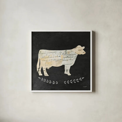 La Vache Cameo Sq no Words by Courtney Prahl. Shown in a crisp white glass frame for a clean and minimalist style. Available as an archival giclee rolled canvas, fine art paper, or poster print. SKU 21814a.