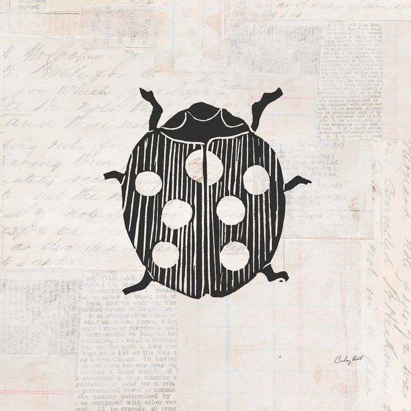 Ladybug Stamp BW by Courtney Prahl. SKU 54281a. Archival Giclee Fine art print for wall decor.