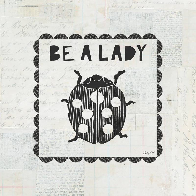 Ladybug Stamp Be A Lady by Courtney Prahl. SKU 52084a. Archival Giclee Fine art print for wall decor.