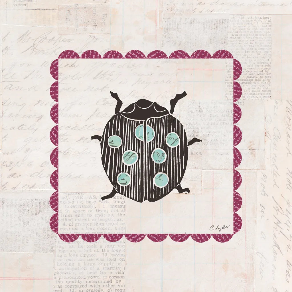 Ladybug Stamp Bright by Courtney Prahl. SKU 42871a. Archival Giclee Fine art print for wall decor.
