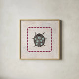 Ladybug Stamp Bright by Courtney Prahl. Shown in a natural wood glass frame for a timeless modern aesthetic. Available as an archival giclee rolled canvas, fine art paper, or poster print. SKU 42871a.