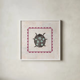 Ladybug Stamp Bright by Courtney Prahl. Shown in a crisp white glass frame for a clean and minimalist style. Available as an archival giclee rolled canvas, fine art paper, or poster print. SKU 42871a.