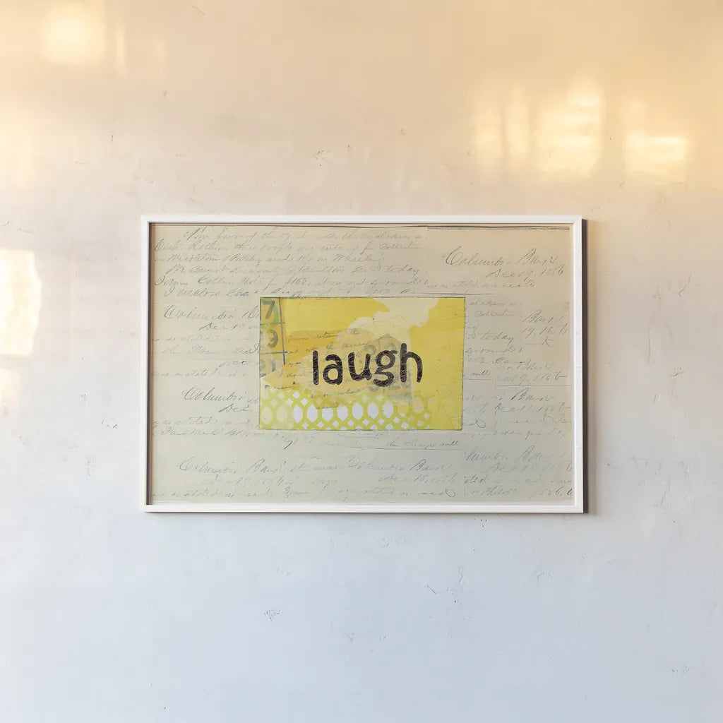 Laugh Collage by Courtney Prahl. shown as a paper print in a white frame. Available as a archival giclee rolled canvas, fine art paper, or poster print. SKU 52562i.