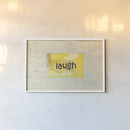 Laugh Collage by Courtney Prahl. shown as a paper print in a white frame. Available as a archival giclee rolled canvas, fine art paper, or poster print. SKU 52562i.