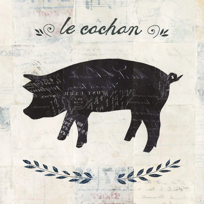 Le Cochon Silhouette Sq Words by Courtney Prahl. SKU 52532a. Archival Giclee Fine art print for wall decor.