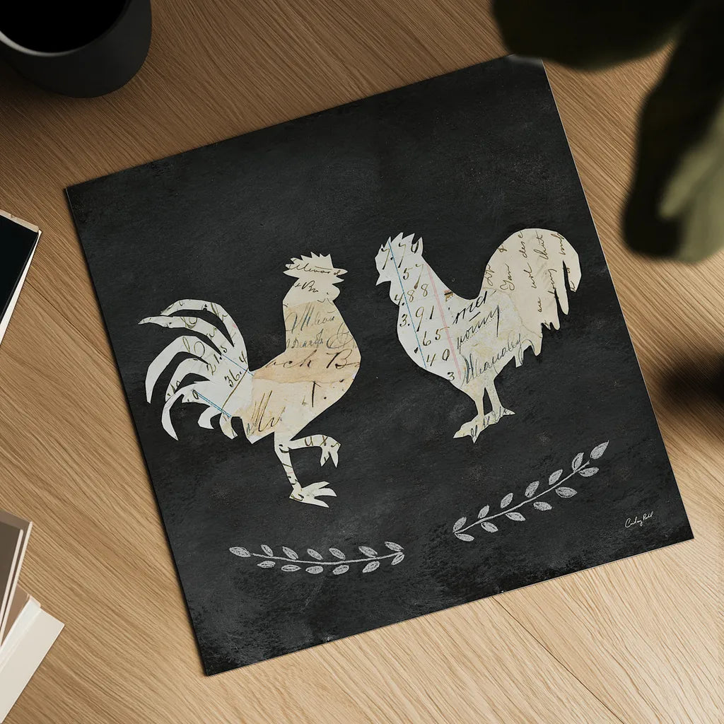 Le Coq Cameo Sq no Words by Courtney Prahl. Shown as a detailed flat fine art print, highlighting archival giclee quality. Available as an archival giclee rolled canvas, fine art paper, or poster print. SKU 21816a.