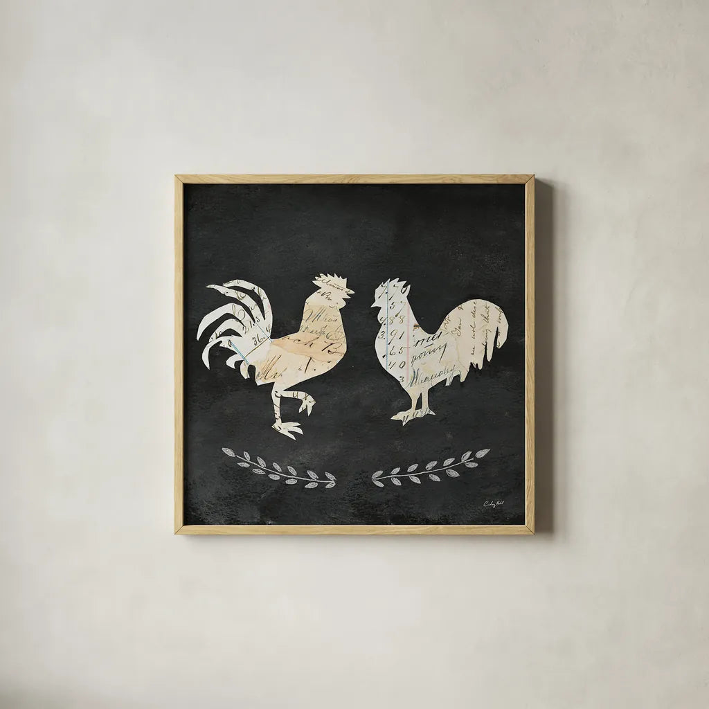 Le Coq Cameo Sq no Words by Courtney Prahl. Shown in a natural wood glass frame for a timeless modern aesthetic. Available as an archival giclee rolled canvas, fine art paper, or poster print. SKU 21816a.
